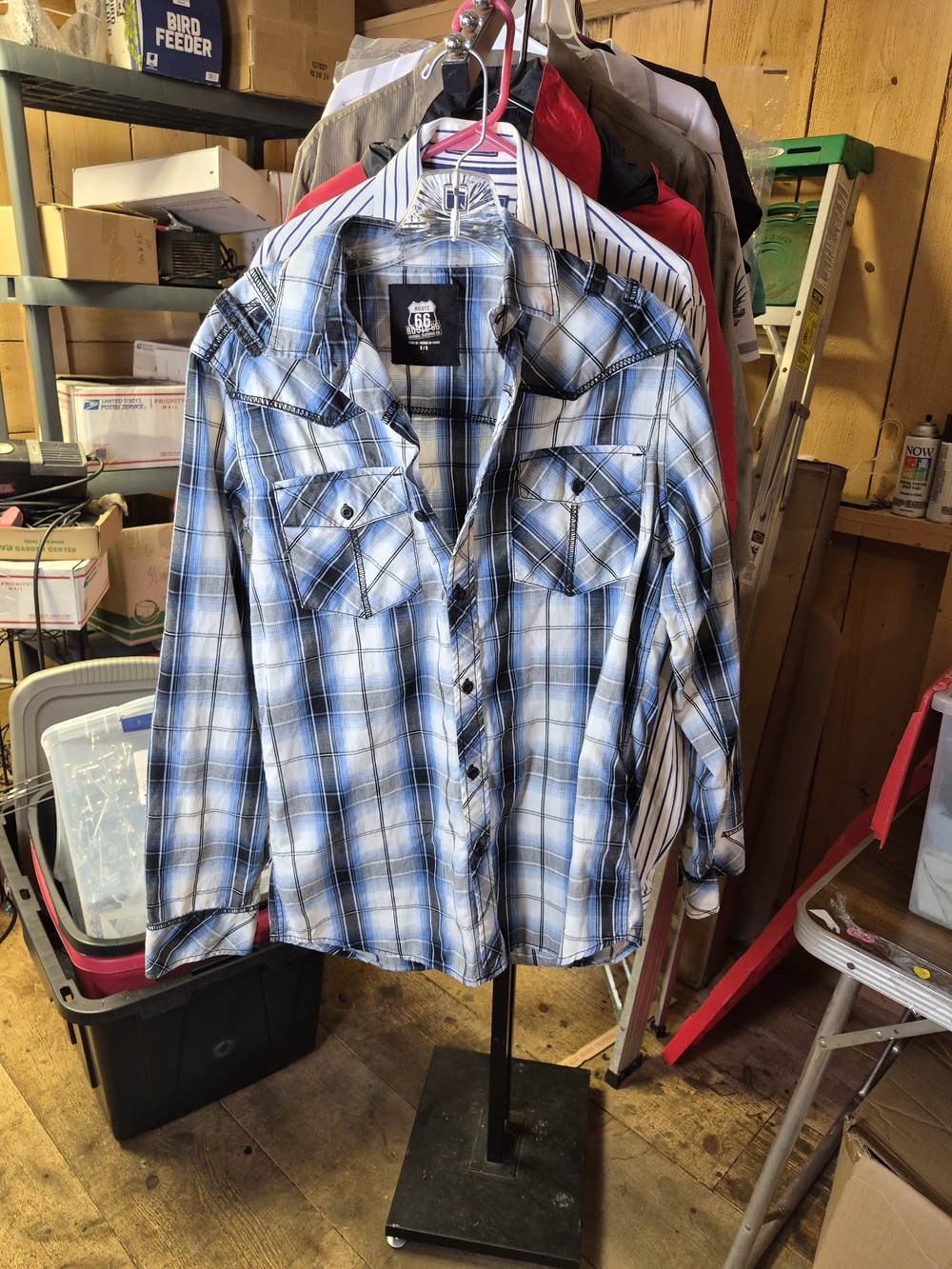 Route 66 Blue Plaid Button-Down Shirt Bin 54